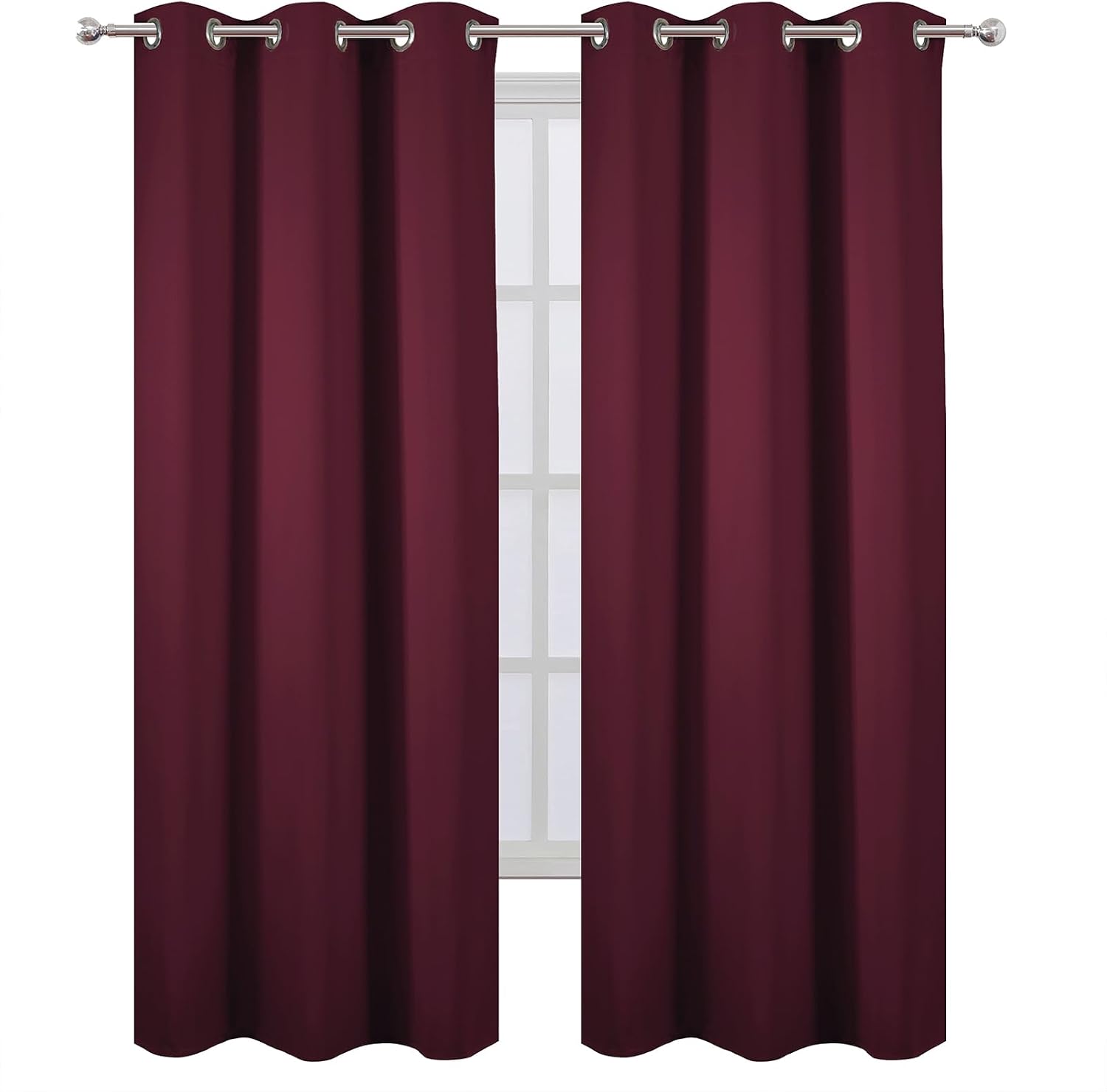 LEMOMO Burgundy Red Blackout Curtains 34 x 84 Inch Length/Set of 2 Curtain Panels/Thermal Insulated Room Darkening Blackout Curtains for Bedroom