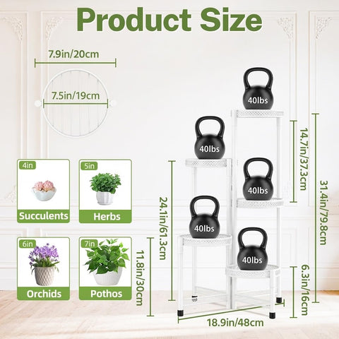 iDavosic.ly Plant Stand Indoor Outdoor, 5 Tier Iron Corner Shelf, White