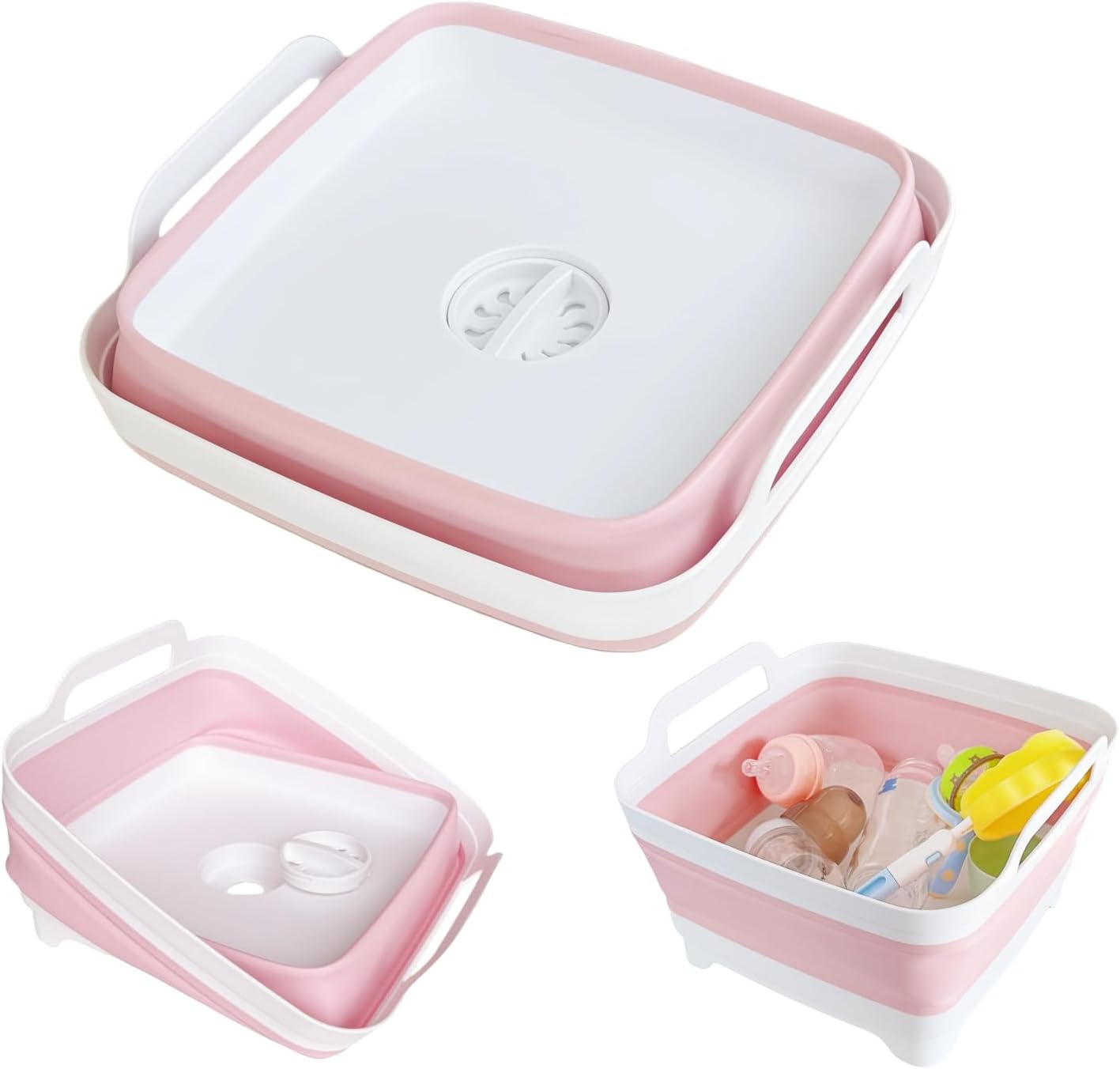 GIMWA 2.4Gal Collapsible Dish Basin with Drain Plug, Baby Bottle Wash Basin