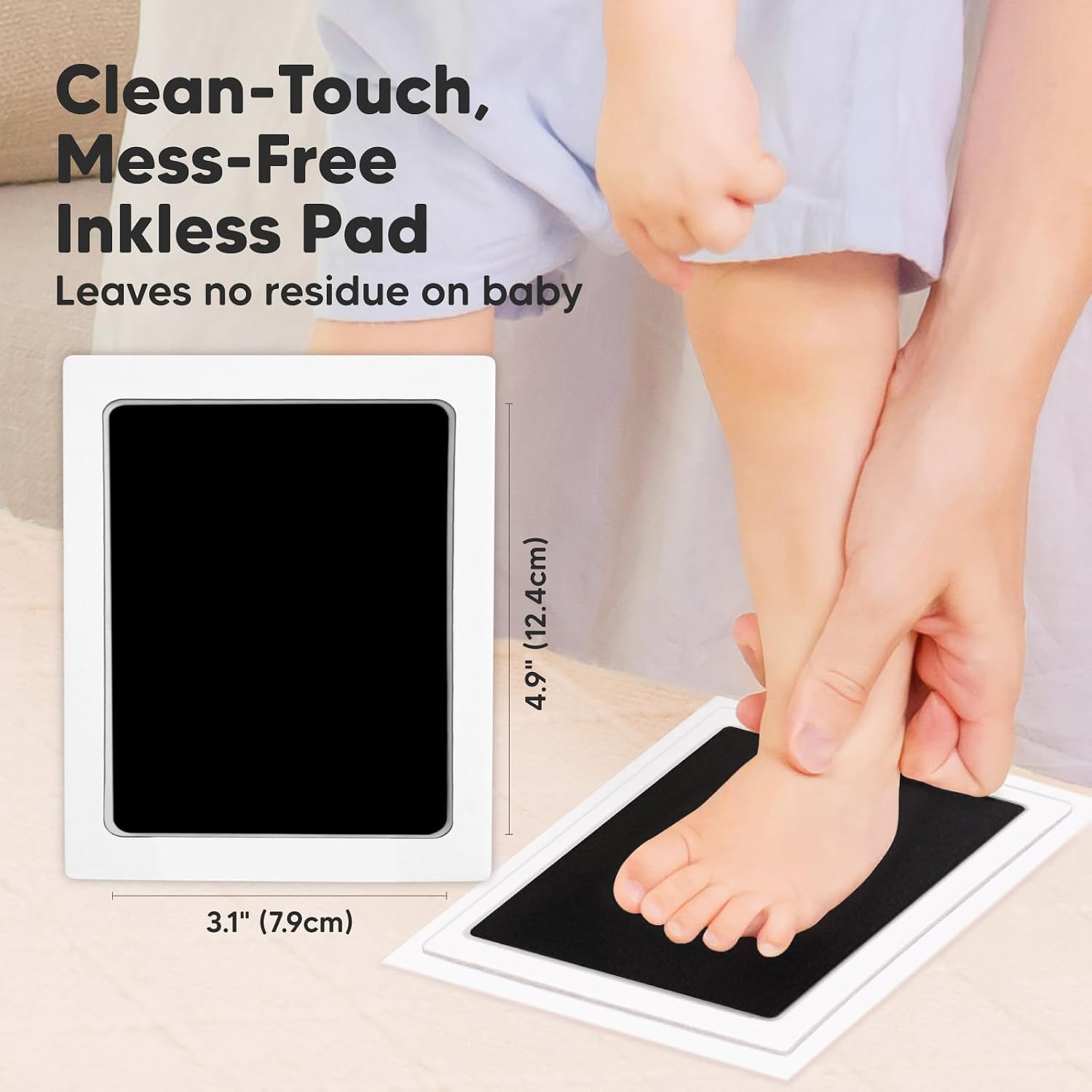 4pk Inkless Baby Hand and Footprint Kit, Mess Free Ink Pads (Jet Black, L)