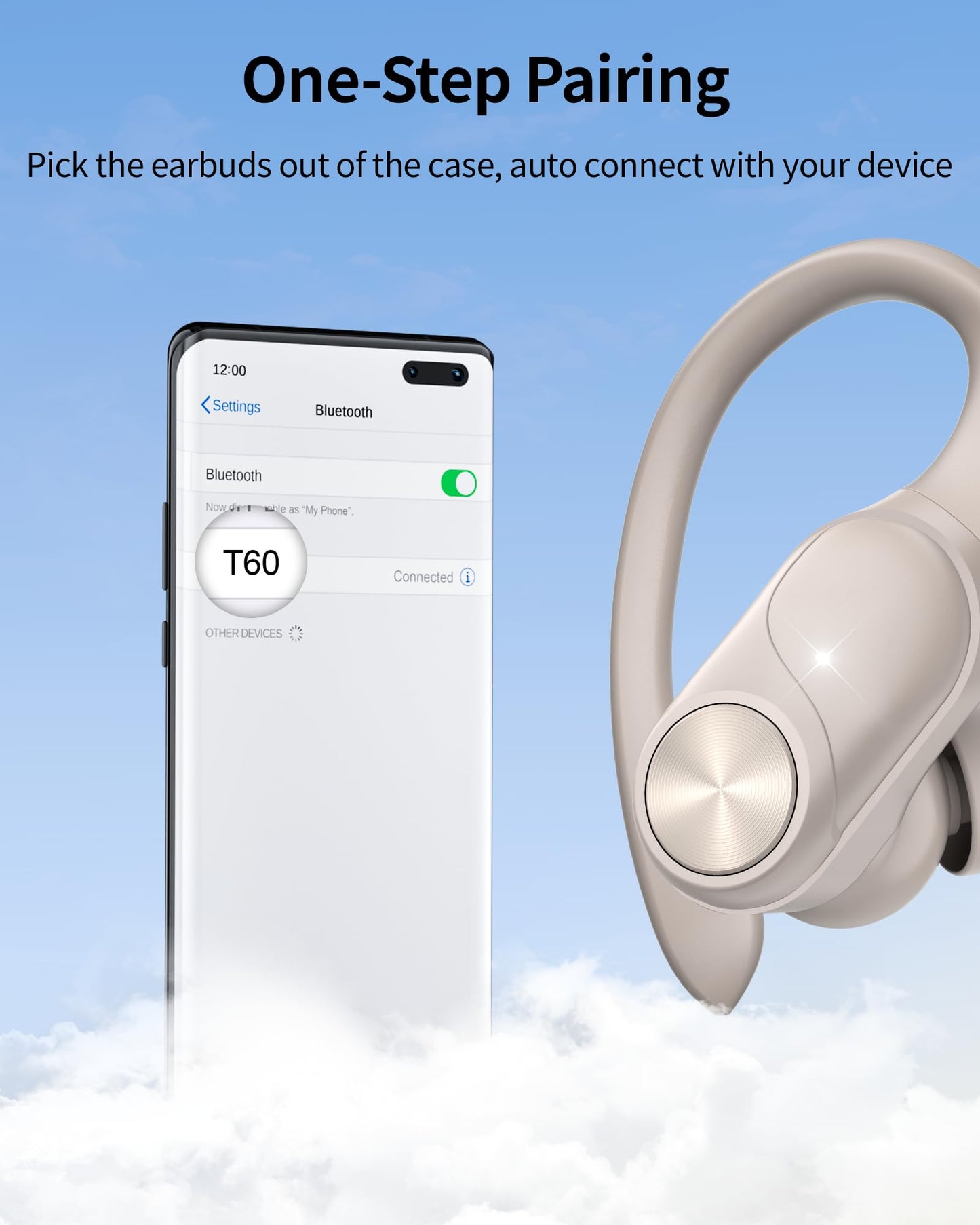 Bluetooth Headphones Wireless Earbuds 80hrs Playtime Wireless Charging Case Digital Display Sports Ear buds with Earhook Waterproof Over-Ear Earphones for TV Phone Laptop Contrast Color (Pearl Gray)