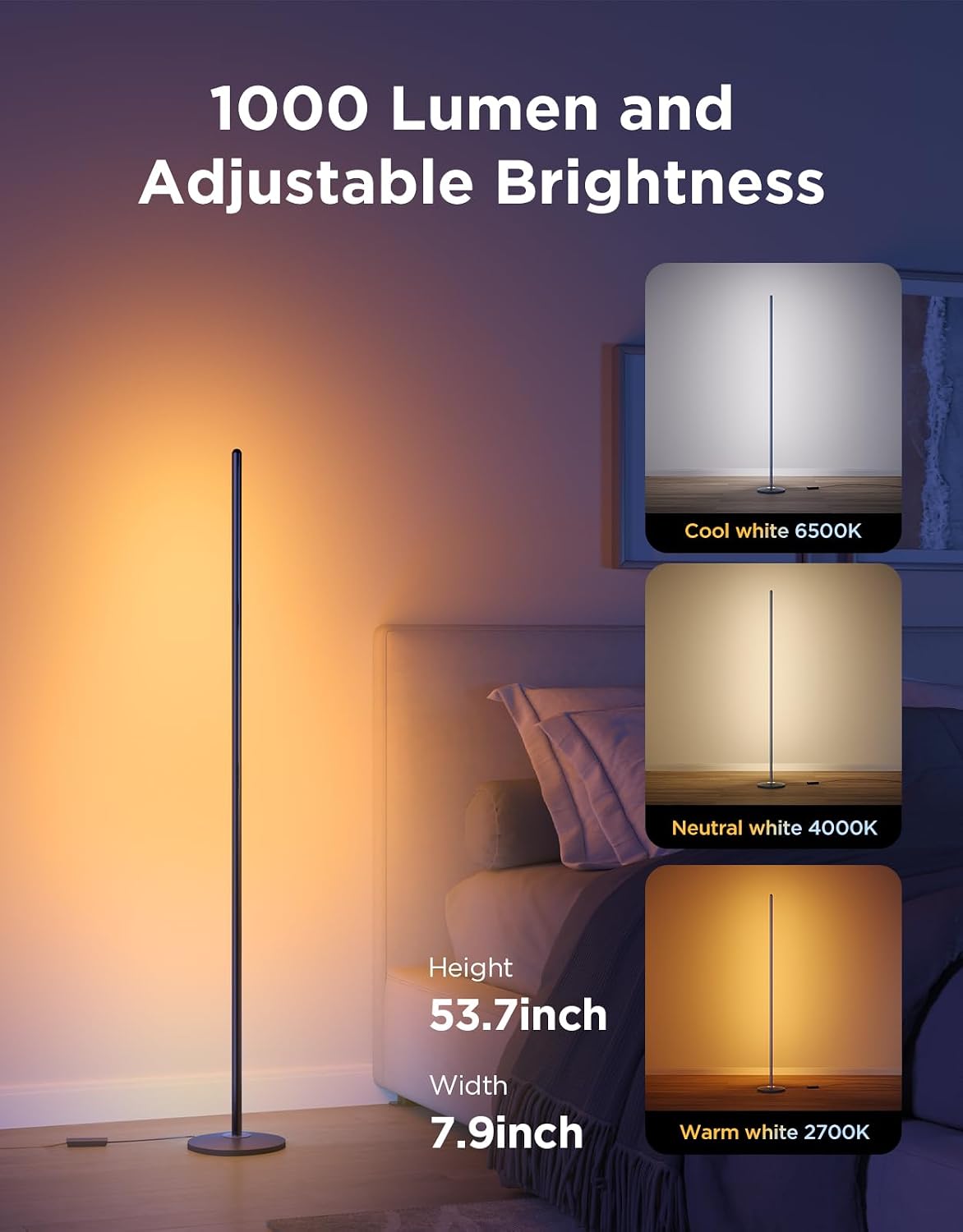 Govee RGBIC Floor Lamp Basic, 1000lm LED Corner Lamp, Black