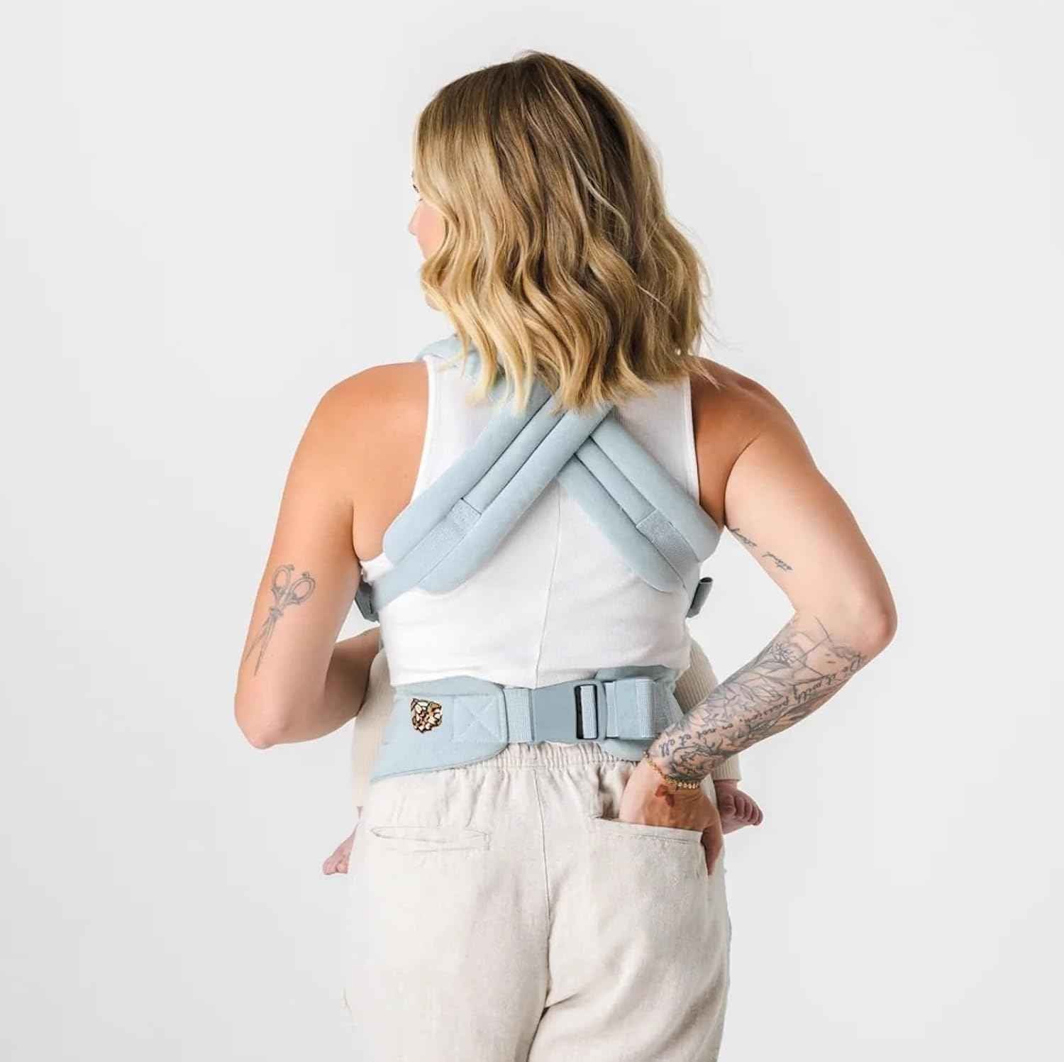 Mabē Monarch Ergonomic Baby Carrier – Premium Cotton Soft Structured Newborn to Toddler Carrier with Hip-Healthy Design, 3 Carry Positions (9-46 lbs), Lightweight & Breathable, (Dream Wash Denim)