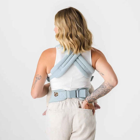 Mabē Monarch Ergonomic Baby Carrier – Premium Cotton Soft Structured Newborn to Toddler Carrier with Hip-Healthy Design, 3 Carry Positions (9-46 lbs), Lightweight & Breathable, (Dream Wash Denim)