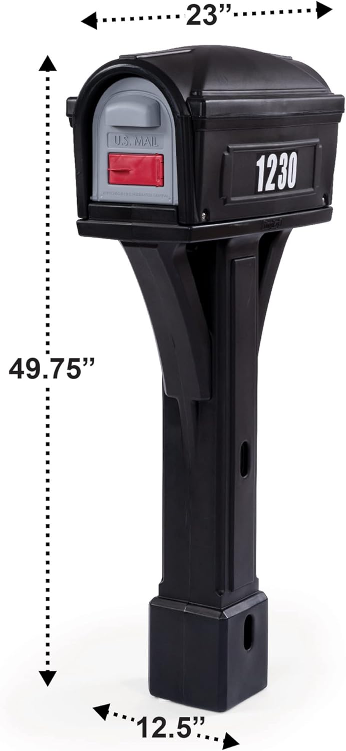 Simplay3 Classic Plastic Residential Mailbox & Post Mount Combo Kit with 2 Access Doors - Black