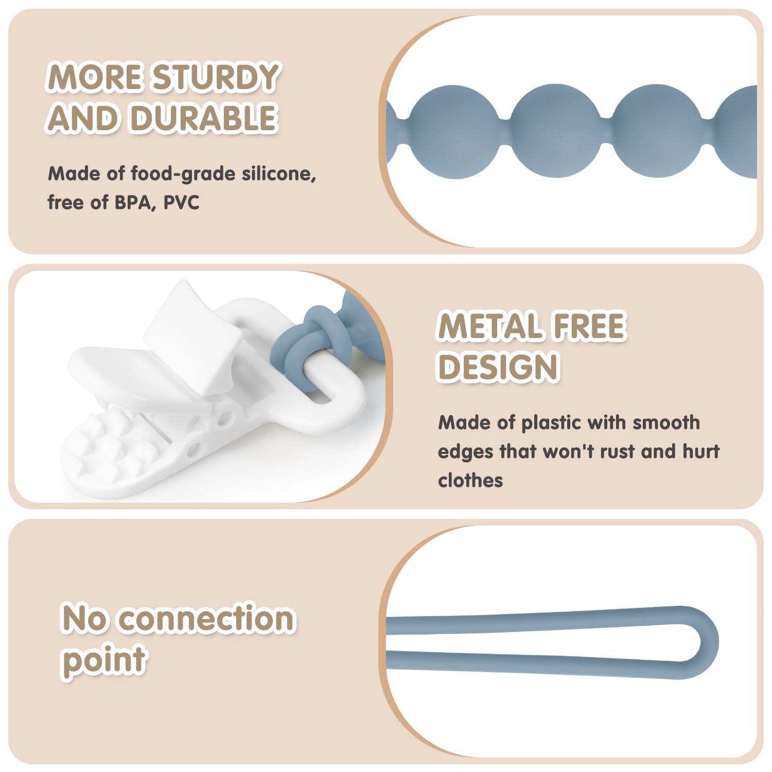 Pacifier Clips Silicone, 4-Pack Pacifier Holder Clip with Stylish Round Design, 100% Food Grade Silicone, Safe Essentials for Newborns Baby Boys and Girls
