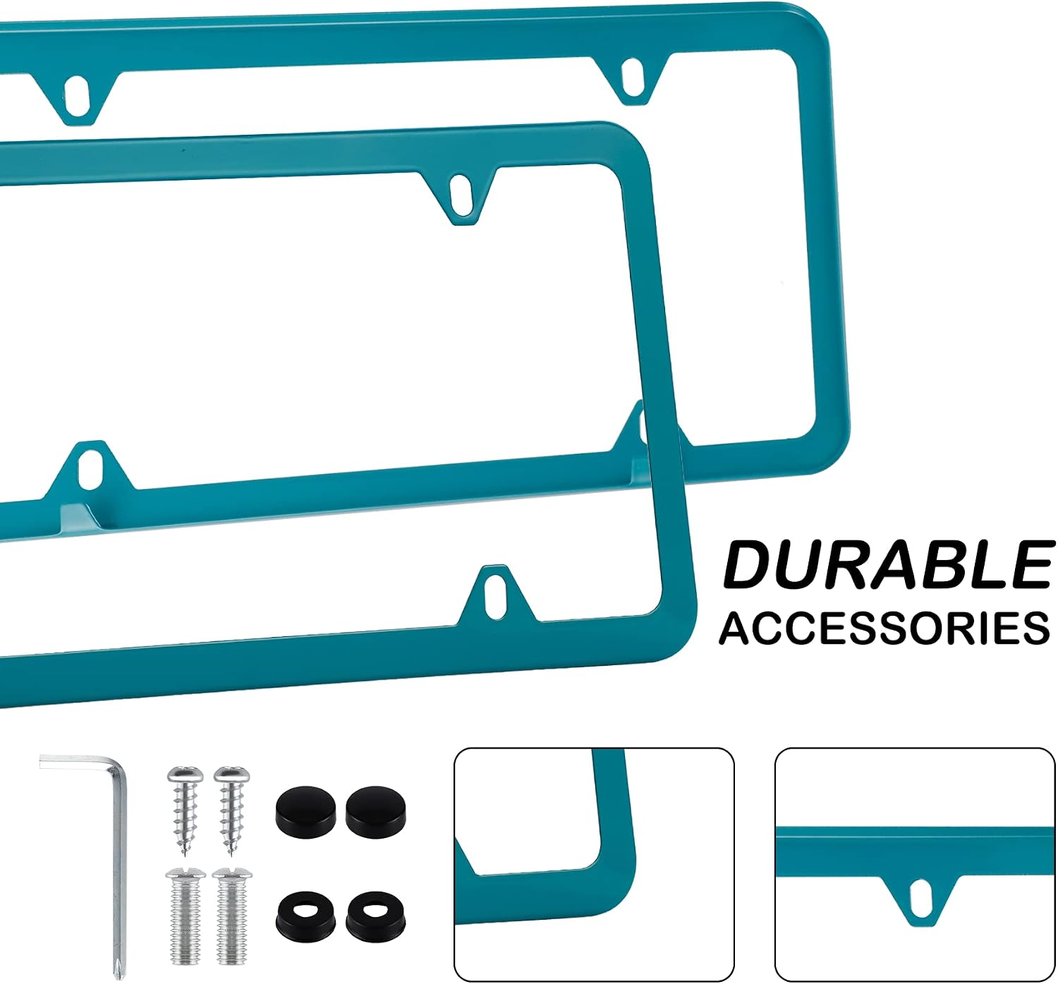 Alpmosn 2PCS Stainless Steel License Plate Frames, 4 Holes Car Licence Plate Covers with Screws Washers and Caps, Car Exterior Accessories, License Plate Holder for US Vehicles (Green)