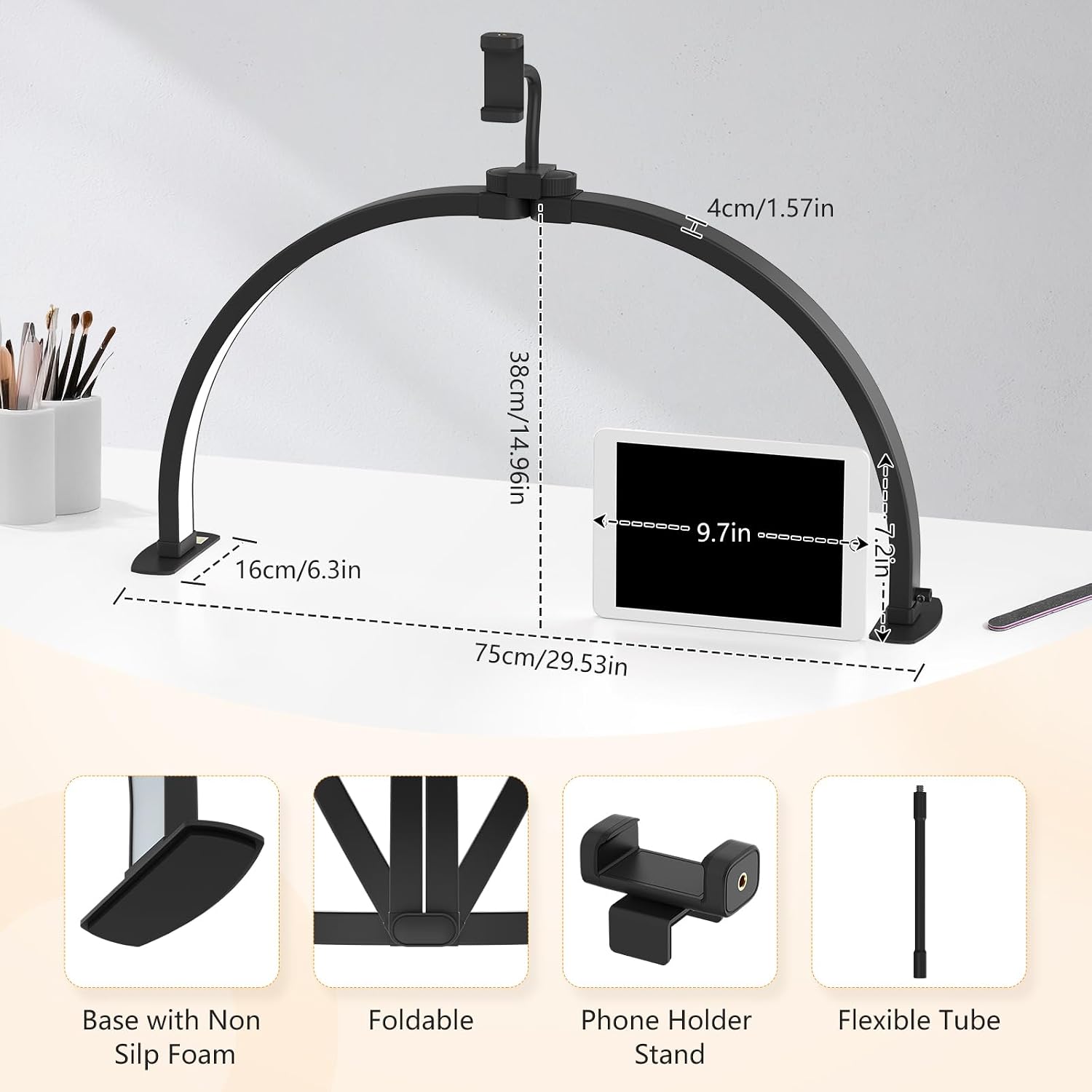 Yokilly Half Moon Light for Nail Desk: 29" Foldable Nail Light for Desk