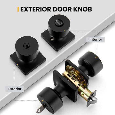 Goldenwarm Matte Black Keyed-Alike Exterior Door Knobs, Front Door Knob with Lock and Key, Black Door Knobs Entry Door Knob 1 Pack