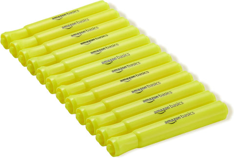Amazon Basics Tank Style Highlighters, Chisel Tip, Bible Highlighter, Office and School Supplies, 12 Pack, Yellow