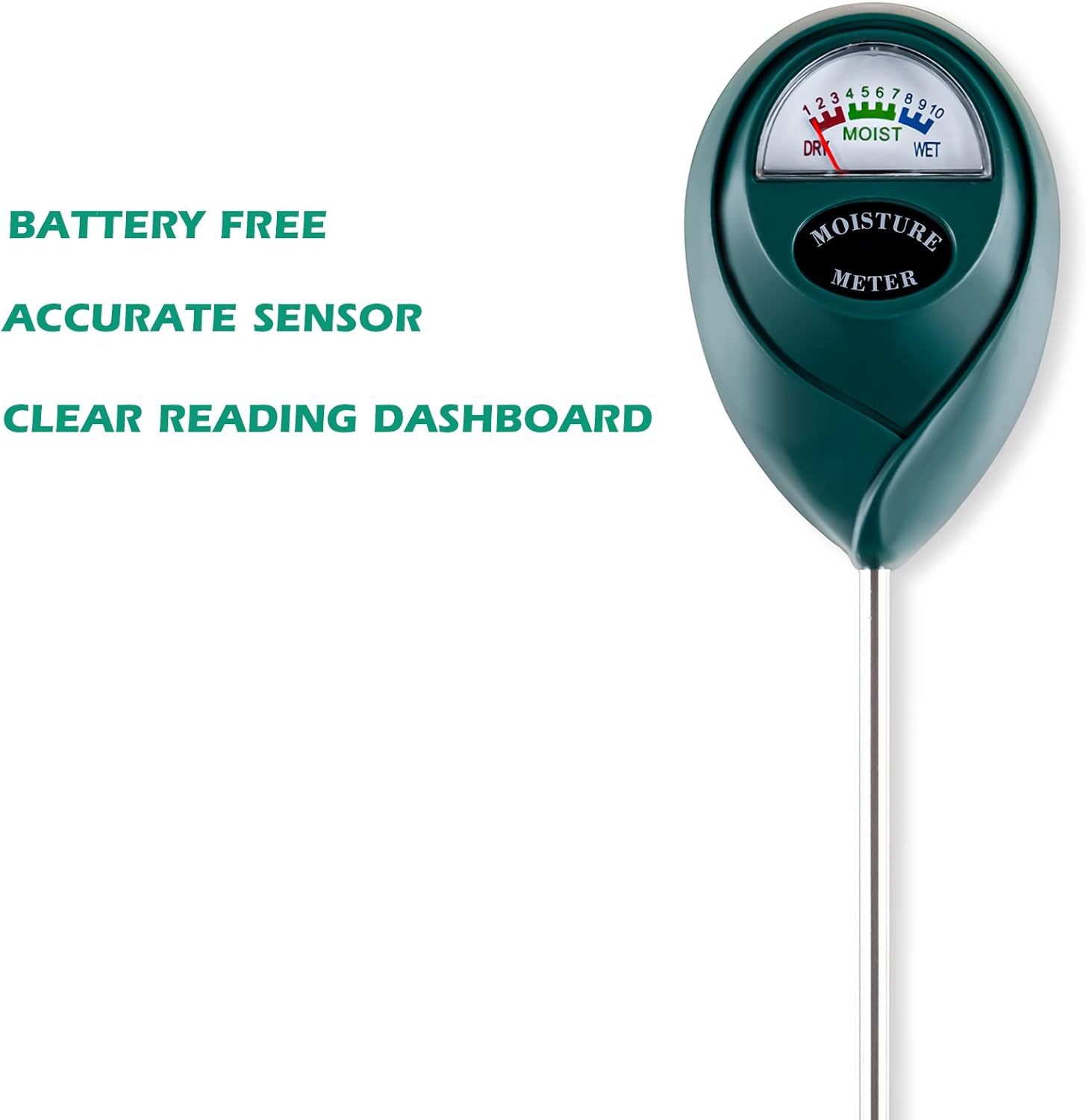 Tennedriv Green Long Probe Soil Moisture Meter for Outdoor Plants, Plant Water Meter for Outdoor Plants,Plant Moisture Meter for Indoor Plants and Outdoor Plants, No Batteries Required