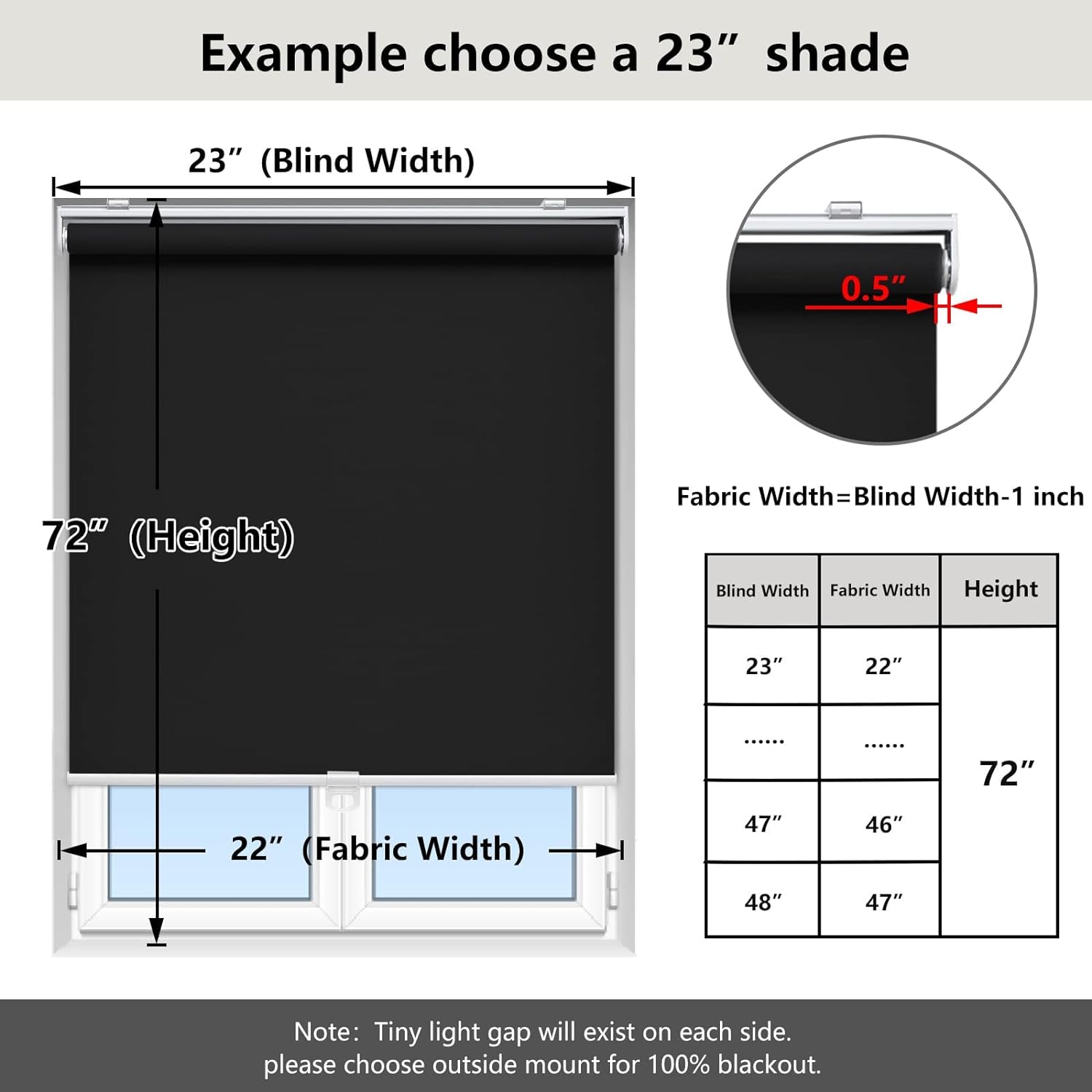 AOSKY Blackout Cordless Roller Shade for Indoor Windows, 67"W x 72"H, Black