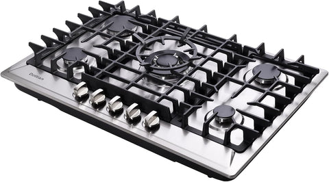 30 Inch Gas Cooktop Built-in 5 Burners Stainless Steel Gas Stovetop LPG/NG Convertible Dual Fuel Gas Hob DT5703