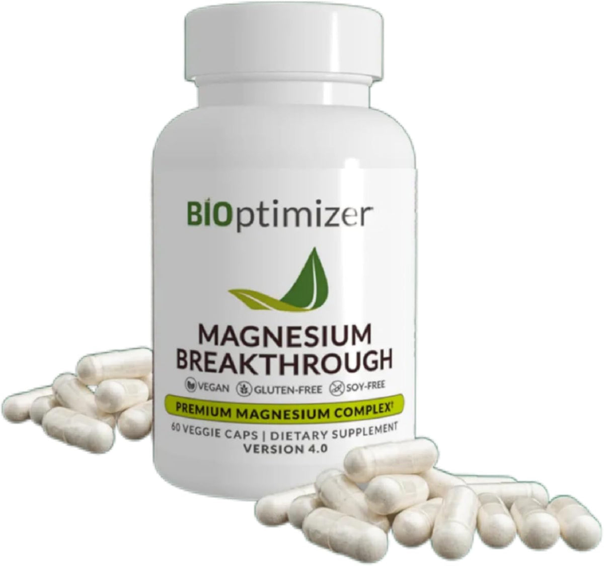 BIOptimizers Magnesium Breakthrough Supplement with 500mg - 7 Forms of Magnesium: Glycinate, Malate, Citrate, and More - Natural Support for Sleep and Cognitive Function -60 Capsules- Calming Vitamins