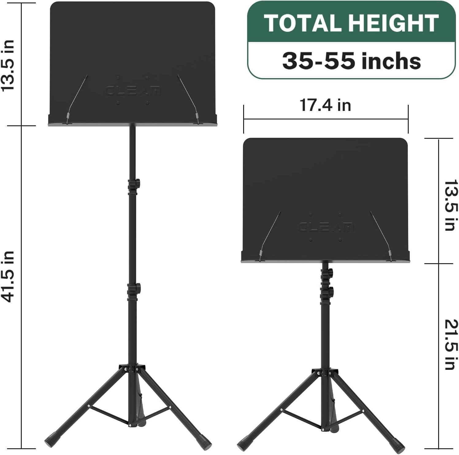GLEAM Sheet Music Stand - Full Metal with Carrying Bag, Phone Holder, Sheet Music Folder and Clip, 5 in 1 Desktop Book Stand - Black
