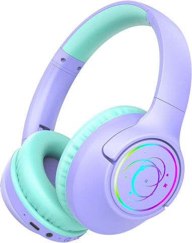 Kids Bluetooth Headphones, 85H Playtime for Toddler Girls, Purple with LED