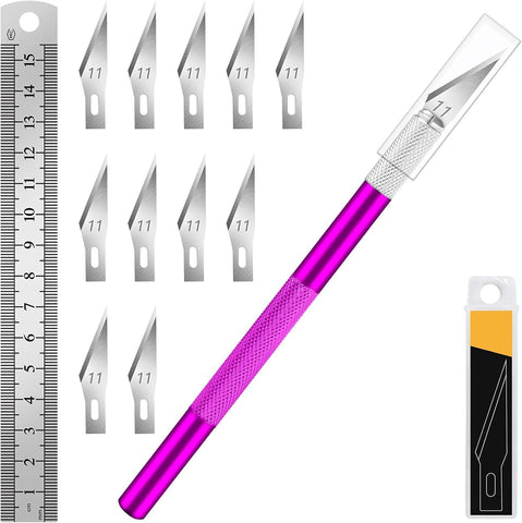 DIYSELF Craft Hobby Knife Set with 10 Extra #11 Blades, 6-Inch Metal Ruler