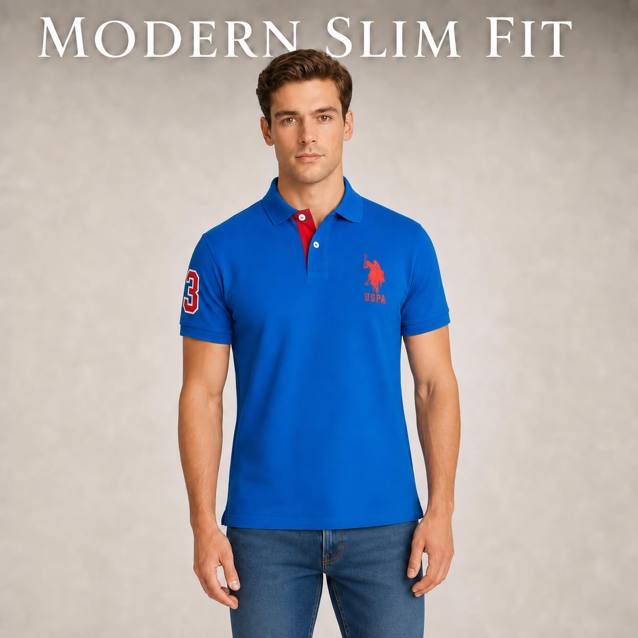U.S. Polo Assn. Men's Short-Sleeve Polo Shirt with Applique, Casual Summer Slim Fit Polo Shirt with Contrast Color