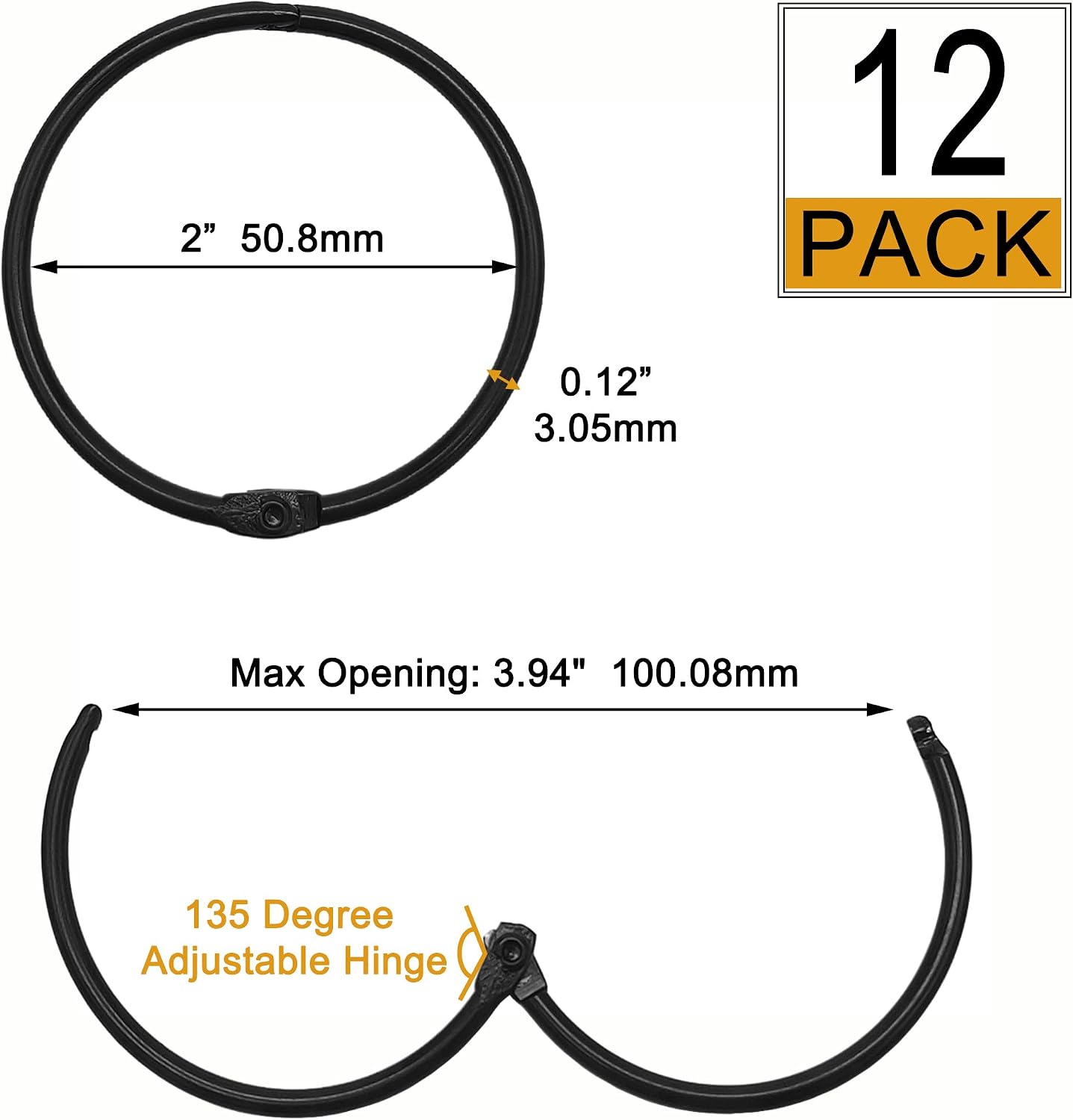 Shower Curtain Hooks Rings,12 Pcs Rustproof Metal Shower Hooks for Shower Curtain,Glide Smoothly Round Shower Rings for Curtain,Shower Curtain Rings for Bathroom Shower Rod,Snap Joint Design (Black)