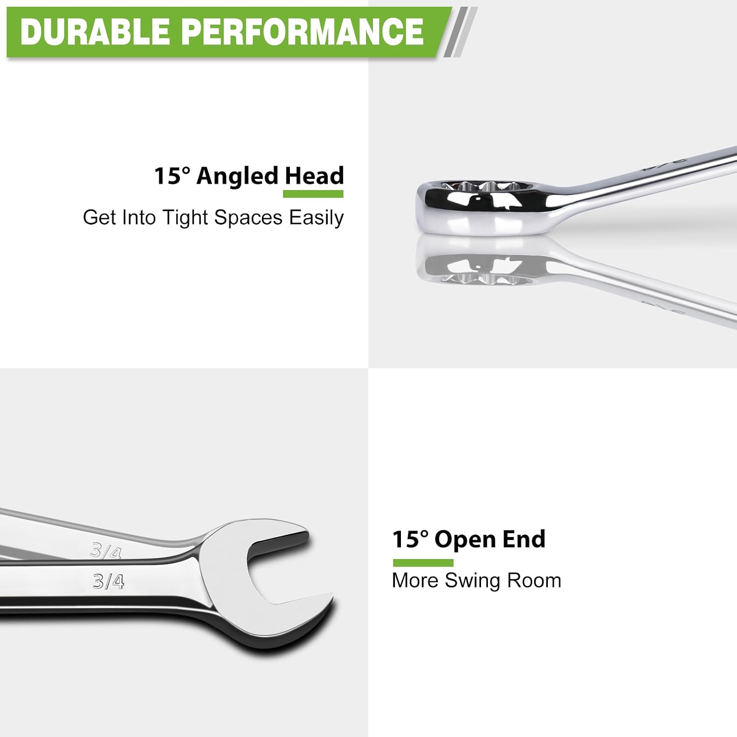 1/2 Wrench, Industrial Grade Spanner, Combination Wrenches SAE with 12-Point Box End, 15-Degree Offset, 1/2 Wrenches Chrome Vanadium Steel Mirror Polished