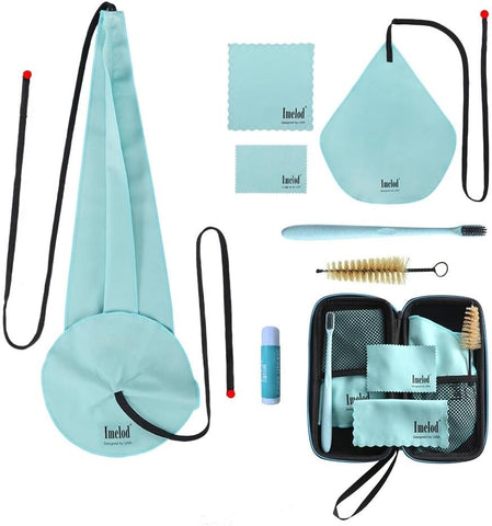 Imelod Saxophone Cleaning kit with Case for Alto Tenor Clarinet Flute and other Wind & Woodwind Struments Including Sax Cleaning Cloth(4pcs),Mouthpiece Brush(Light Blue)
