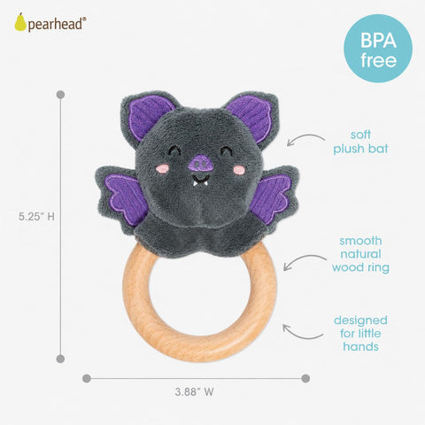 Pearhead Halloween Bat Wooden Baby Teether