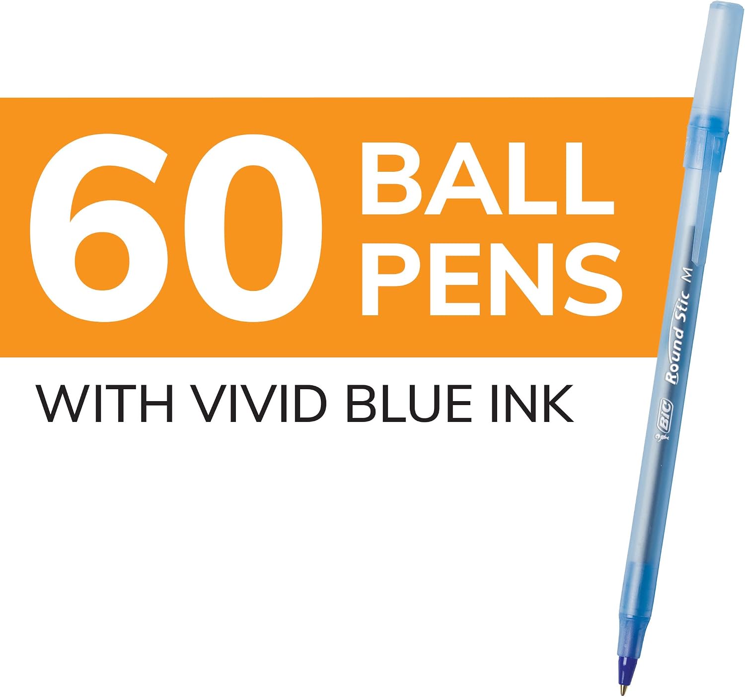BIC Round Stic Xtra Life Ballpoint Pen, Medium Point (1.0mm), Blue, Flexible Round Barrel For Writing Comfort (Pack of 9, 540 Count Total)
