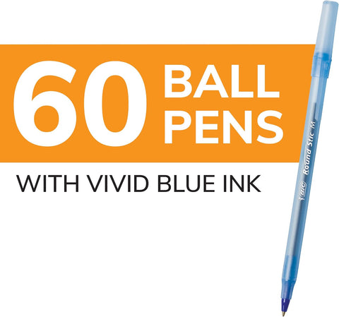 BIC Round Stic Xtra Life Ballpoint Pen, Medium Point (1.0mm), Blue, Flexible Round Barrel For Writing Comfort (Pack of 9, 540 Count Total)