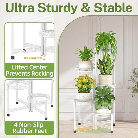iDavosic.ly Plant Stand Indoor Outdoor, 5 Tier Iron Corner Shelf, White