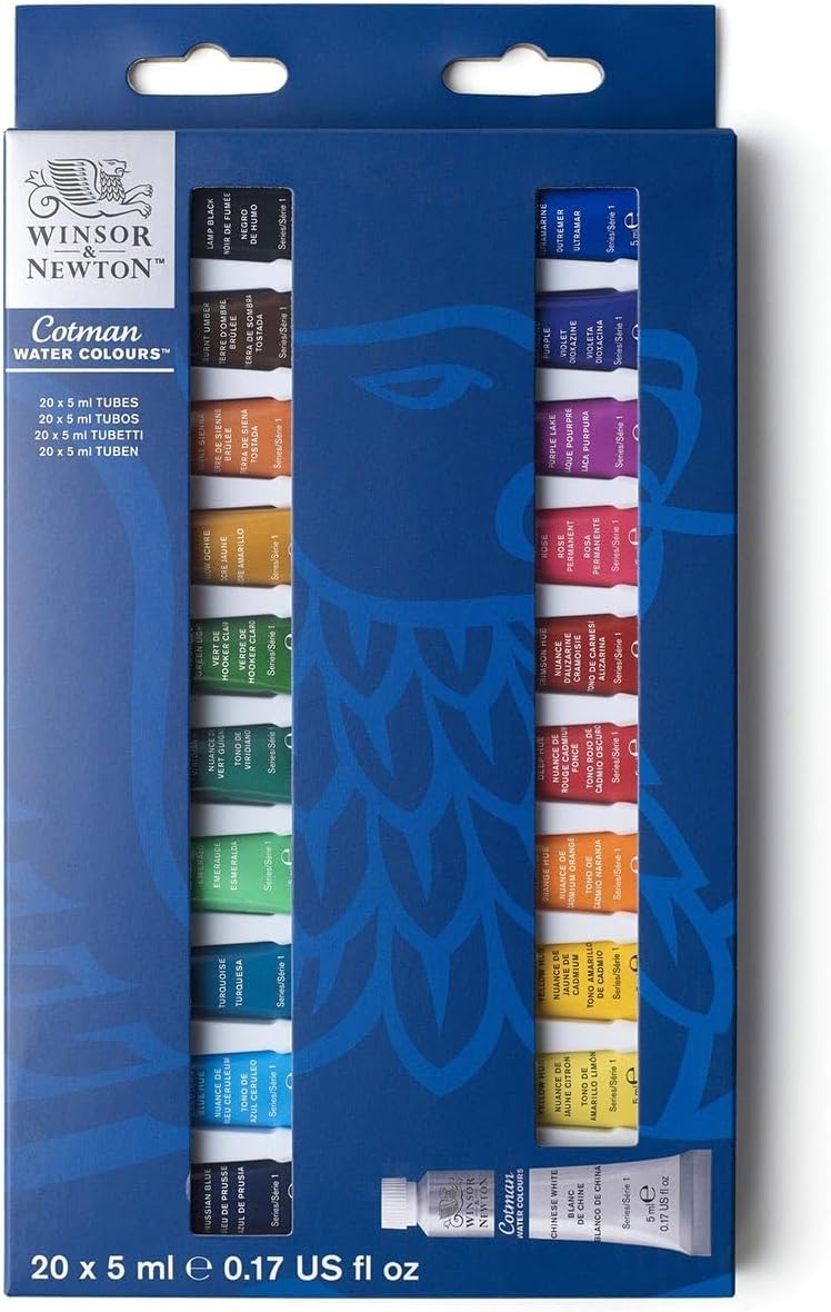 Winsor & Newton Cotman Watercolor Paint Set, 20 Colors, 5ml (0.17-oz) Tubes
