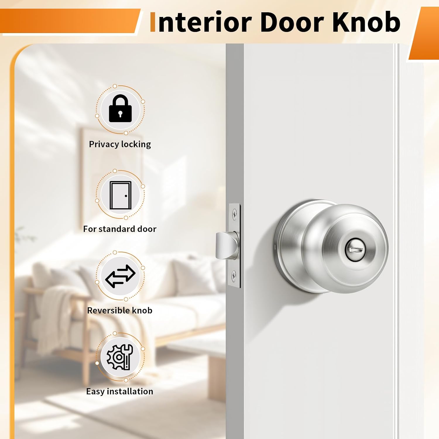 Probrico Brushed Nickel Interior Door Knobs, Privacy Door Knob for Bathroom Bedroom, Stainless Steel Door Knob with Lock for Interior Door, 8 Pack