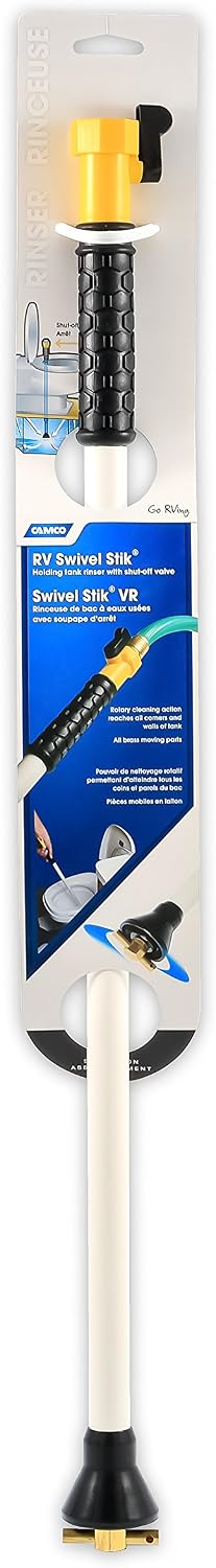 Camco RV Holding Tank Swivel Stik Rinser - Features Powerful Rotary Cleaning Action & 28" of Reach - Equipped with Turn Shutoff Valve & Ergonomic Easy Grip Handle - 21013