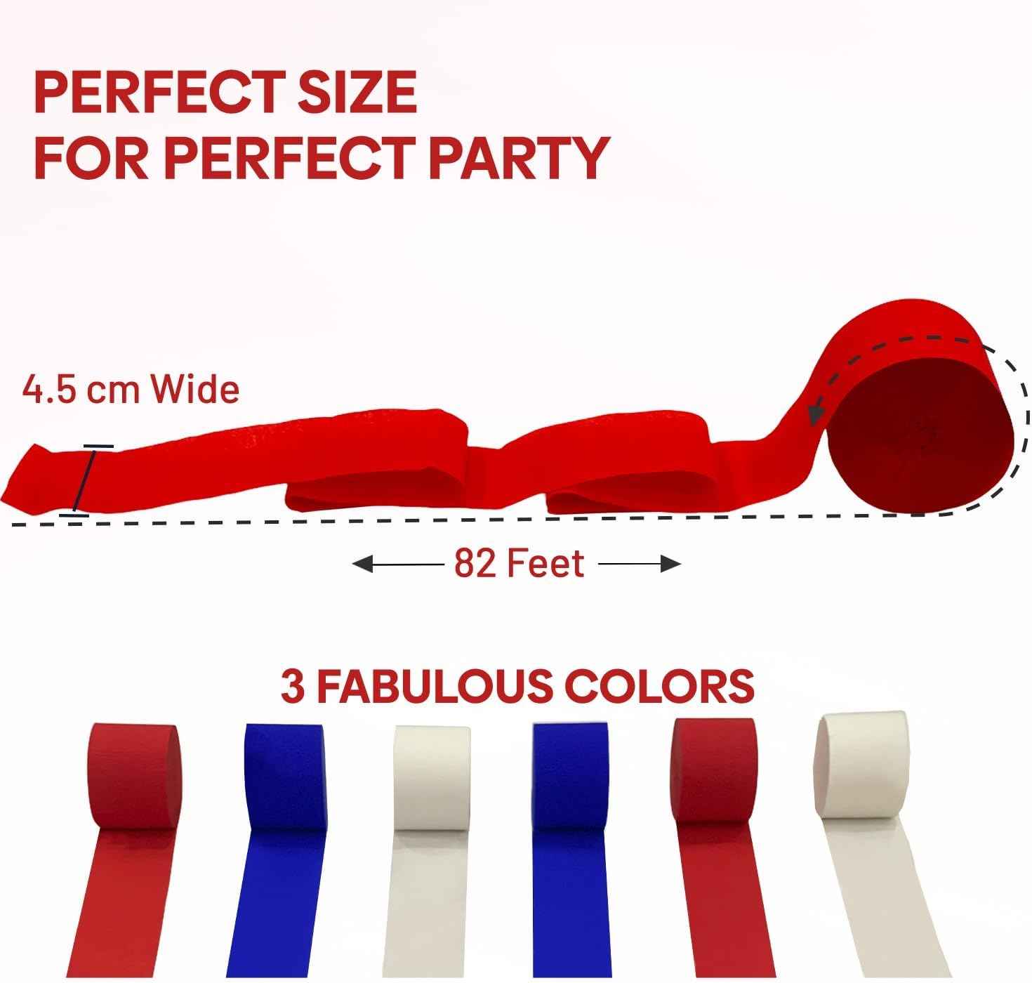 6 Red White Blue Streamers, 492ft Pack of Crepe Paper Party Decorations