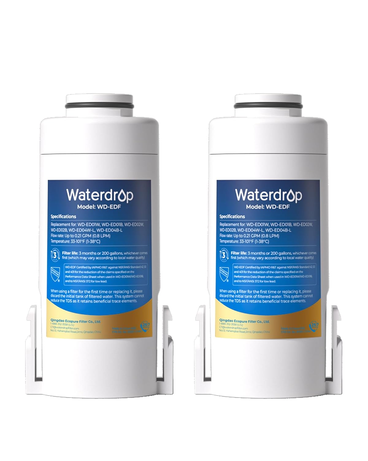Waterdrop EDF Water Filter Replacement for Waterdrop ED01/ED02/ED04, 2 Pack