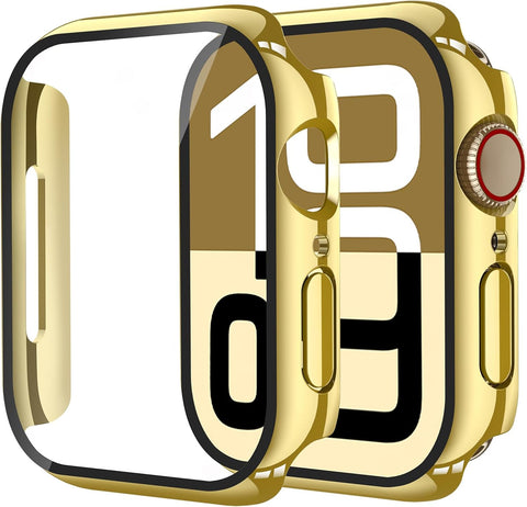 Smiling 2 Pack Case Compatible with Apple Watch Series 11 (2025)/Series 10 46mm with Tempered Glass Screen Protector, Hard PC Case Scratch-Resistant Overall Protective Cover- Gold