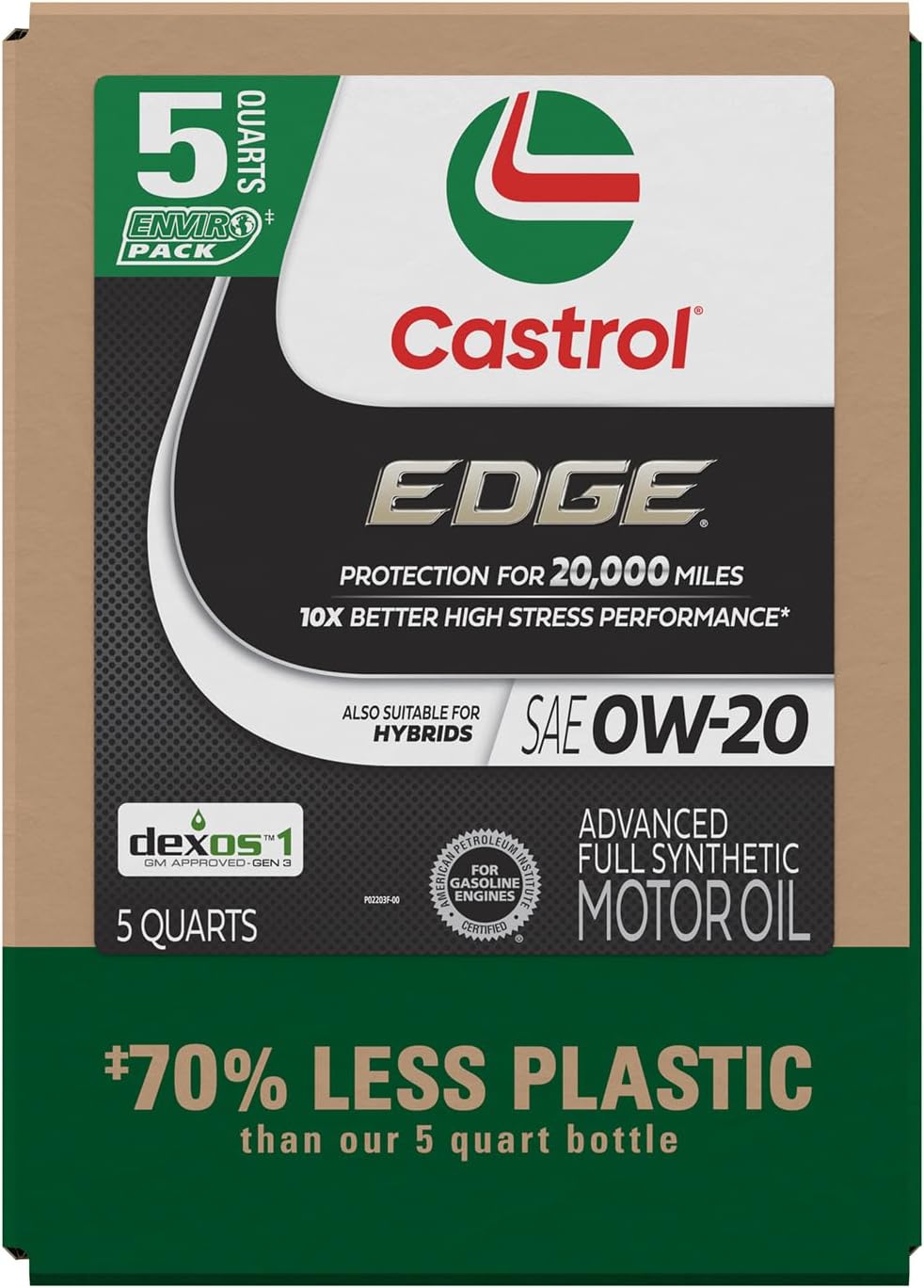 Castrol EDGE 0W-20 Advanced Full Synthetic Motor Oil, 5 Quarts, Eco Pack