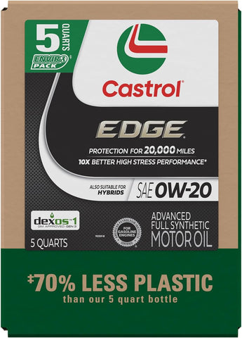Castrol EDGE 0W-20 Advanced Full Synthetic Motor Oil, 5 Quarts, Eco Pack