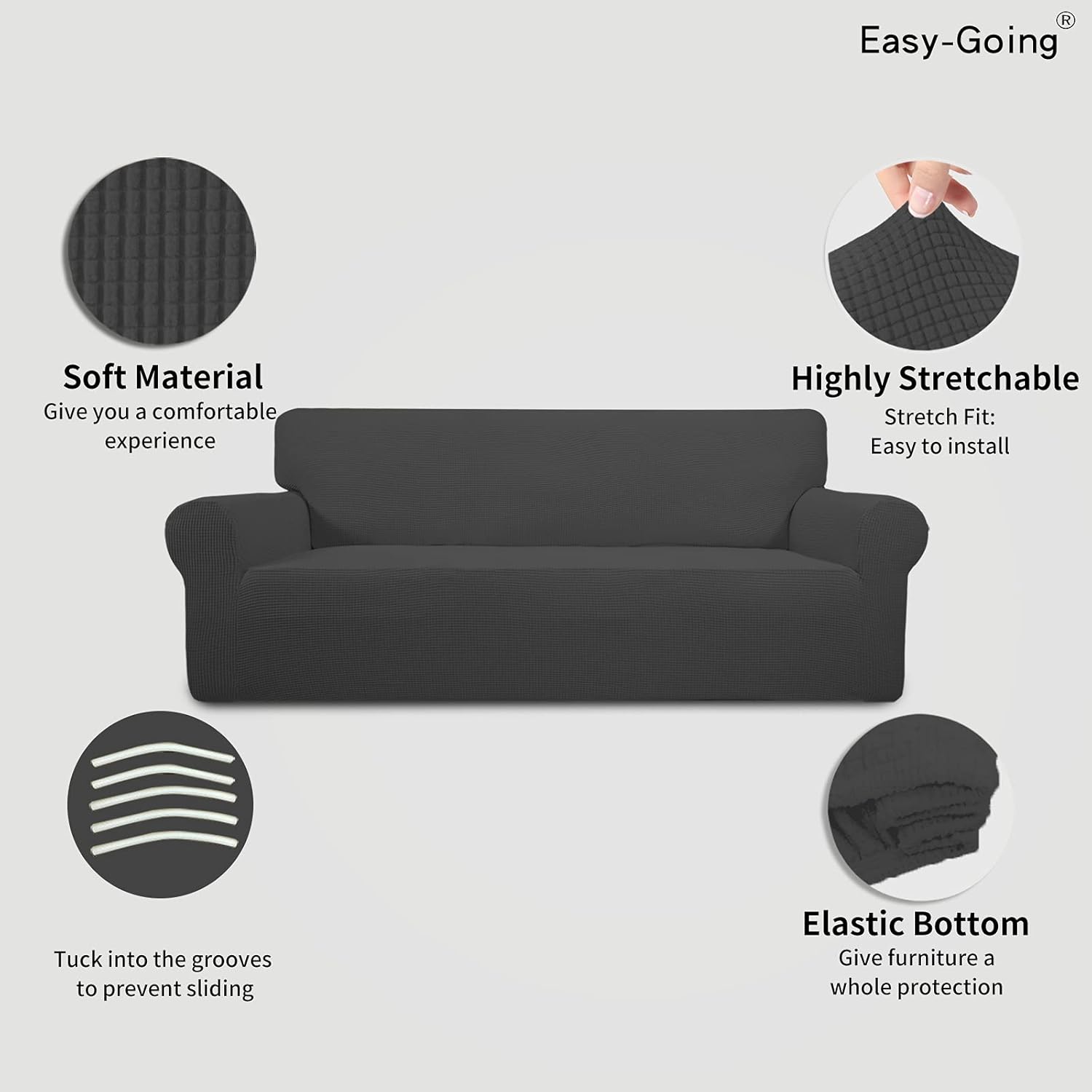 Easy-Going Stretch Couch Covers for Sofa Washable Large Dark Gray