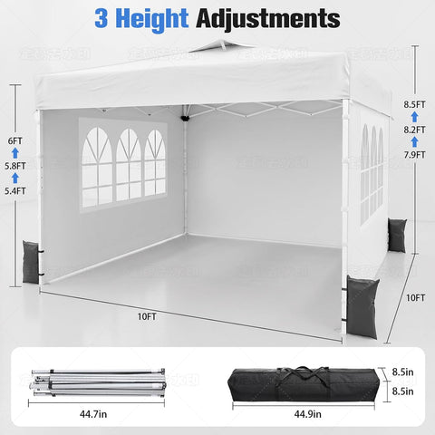 10x10 Pop Up Canopy Tent with Dual Vented Roof, One Push Setup, White