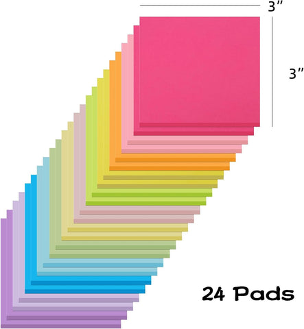 (24 Pads) Sticky Notes 3x3 Inches,Bright Colors Self-Stick Pads