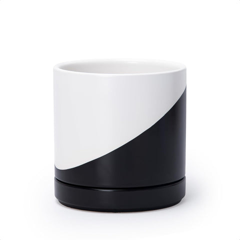 D'vine Dev 6.5 Inch Ceramic Planter Pot, Black White Diagonal, 94-O-C-K