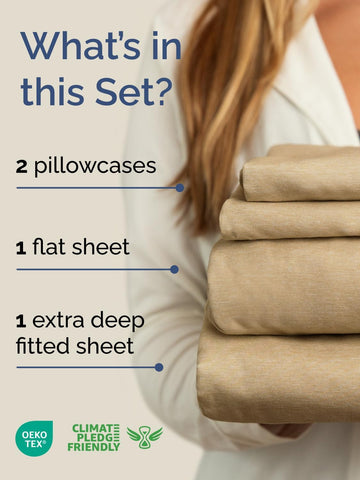 Extra Deep Cal King Sheet Set - 4 Piece Cooling Bed Sheets - Heathered Tan