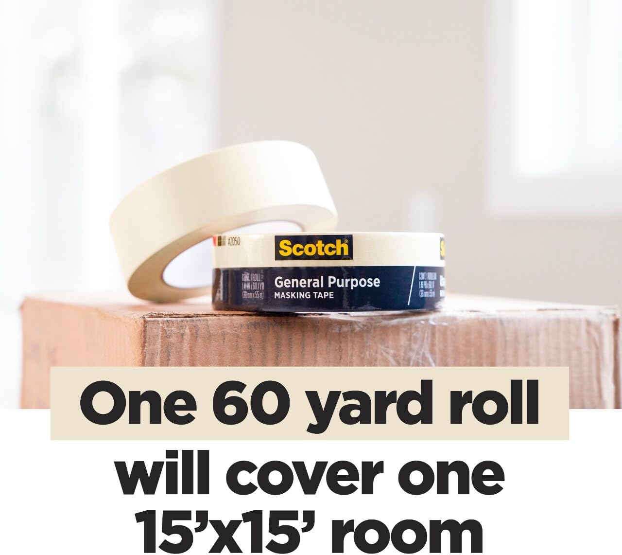 Scotch General Purpose Masking Tape, 2 Inch Wide, 1 Roll, 2050