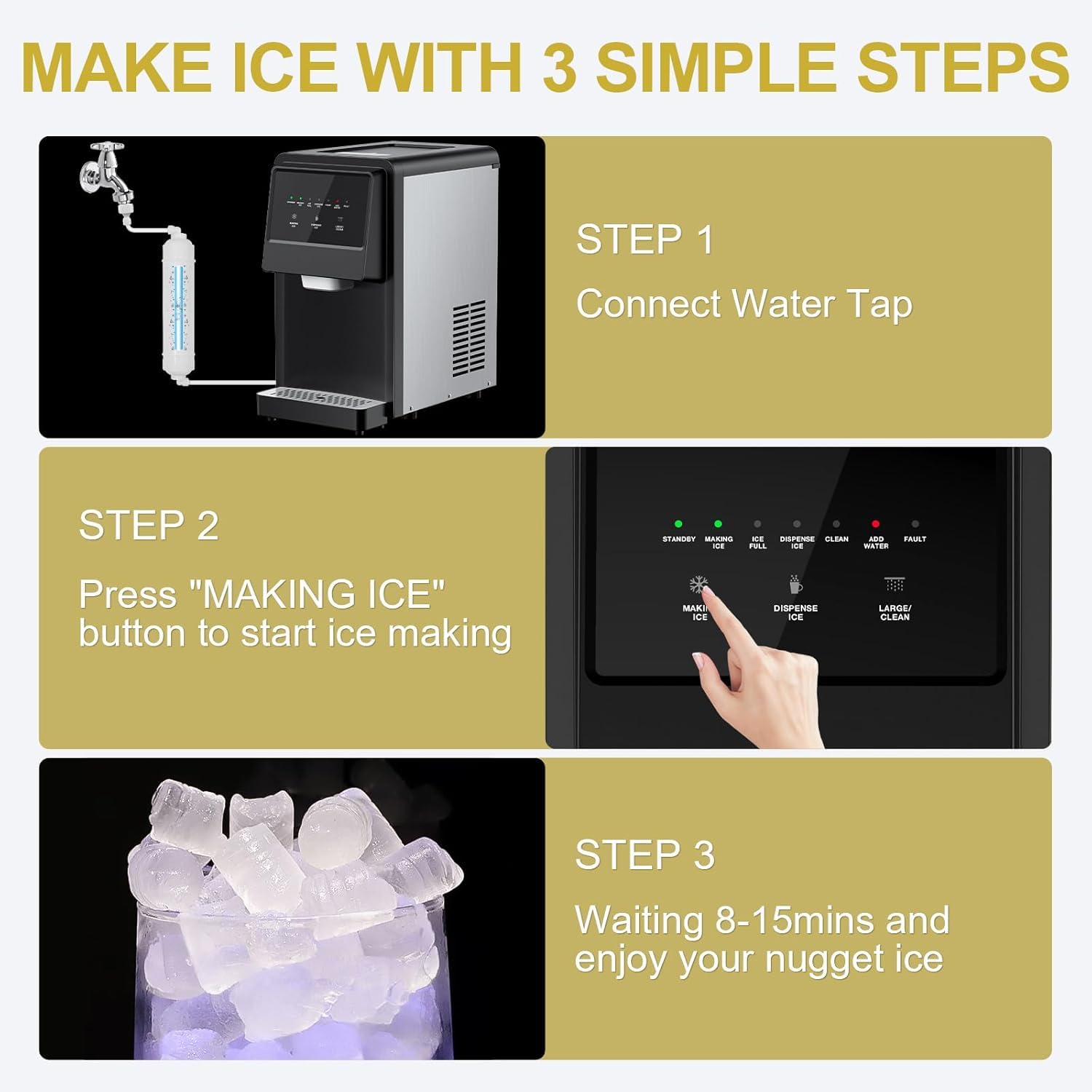 Nugget Ice Maker Countertop, Pellet Crushed Chewable Ice 70Lbs/24H