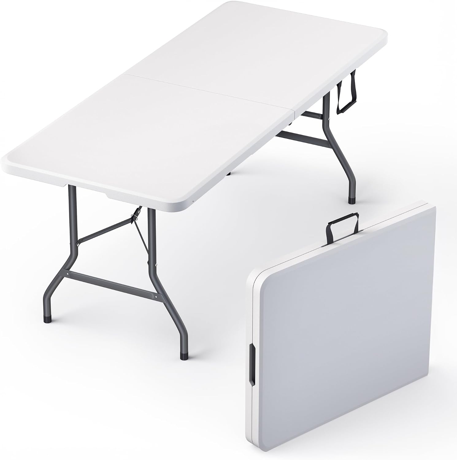 6 Feet Foldable Table with Built in Handle & Steel Legs | 6FT Heavy Duty Folding Portable | Perfect for Party, Dining, Wedding, Events, Picnic Indoor, Outdoor, Camping, Utility, Folding - 6 Foot