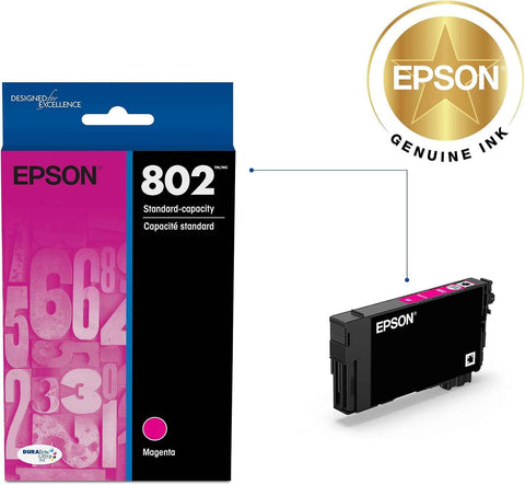 Epson 802 Genuine Standard Capacity Magenta Ink Cartridge T802320 | Works With WorkForce Pro WF-4720 WF-4730 WF-4734 WF-4740 Inkjet Printers
