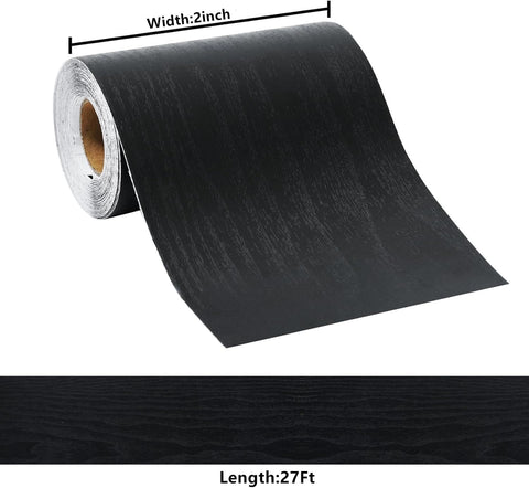 DESOMINOR 27FT Black Border Peel and Stick Black Wood Grain Wallpaper Border Removable Waterproof Bathroom Mirror Frame Sticker (Black,2Inch x 27Ft)