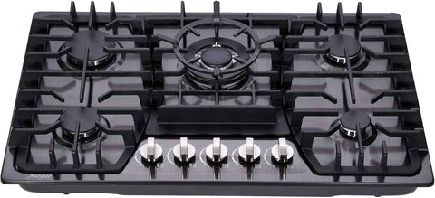 30 Inch Gas Cooktop, 5 Burners Built-in Stovetop, Stainless Steel LPG/NG Convertible Stove, Dual Fuel Sealed Hob - Black