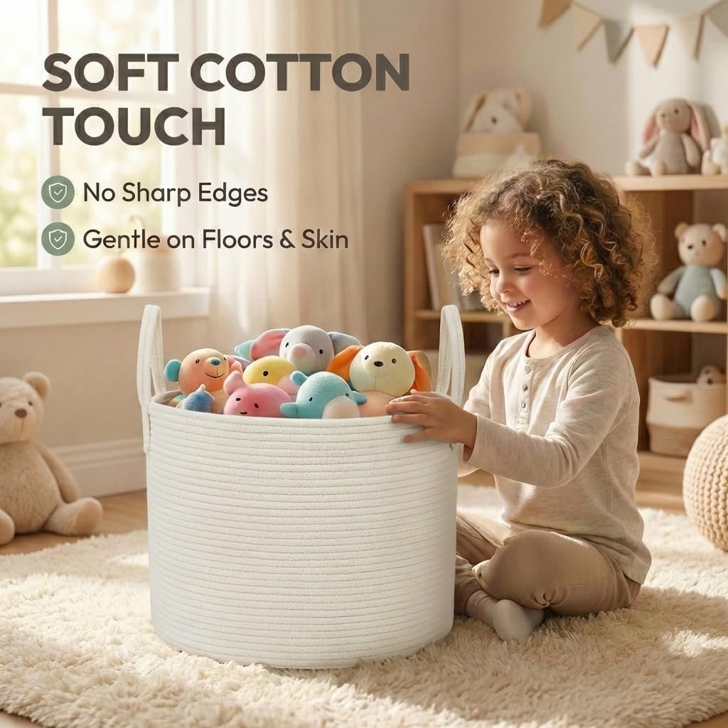 JMvicyroam 65L Extra Large Machine Washable Cotton Rope Blanket Basket