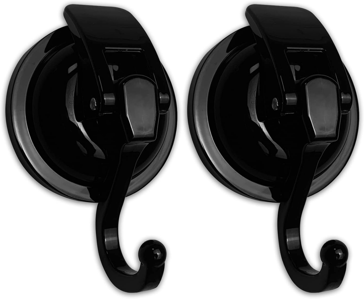 Heavy Duty Vacuum Suction Cup Hooks, ABS Plastic and TPU Rubber Shower Hooks, Bathroom Robe Hooks, Reusable, No Hole Punched, for Garland Decoration (Black, 2 Pack)